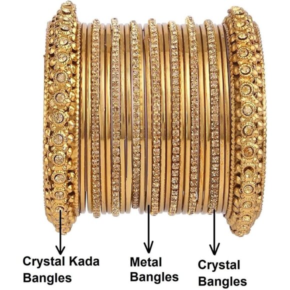Indian Oxidized Gold Tone Bangle Set for Women, 25 Pcs, Ethnic Jewelry - Picture 5 of 5